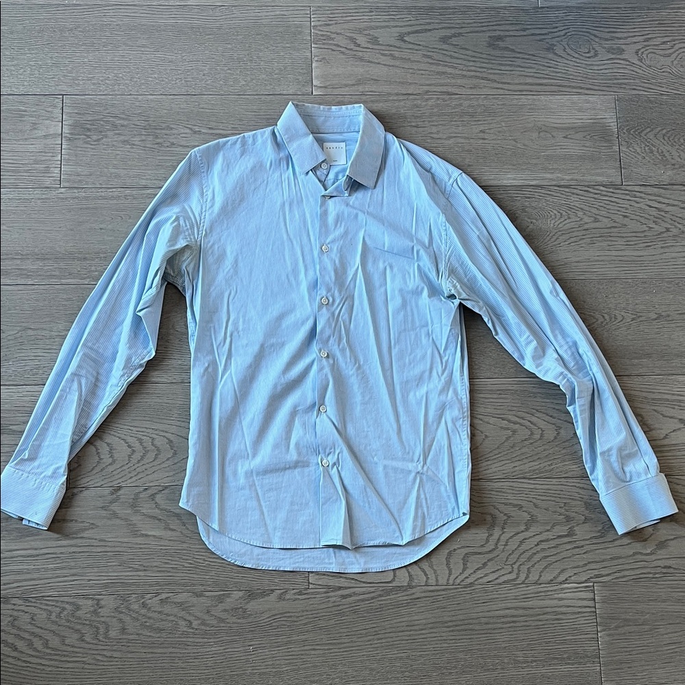 Sandro Men's Striped Blue and White Button-Down Shirt